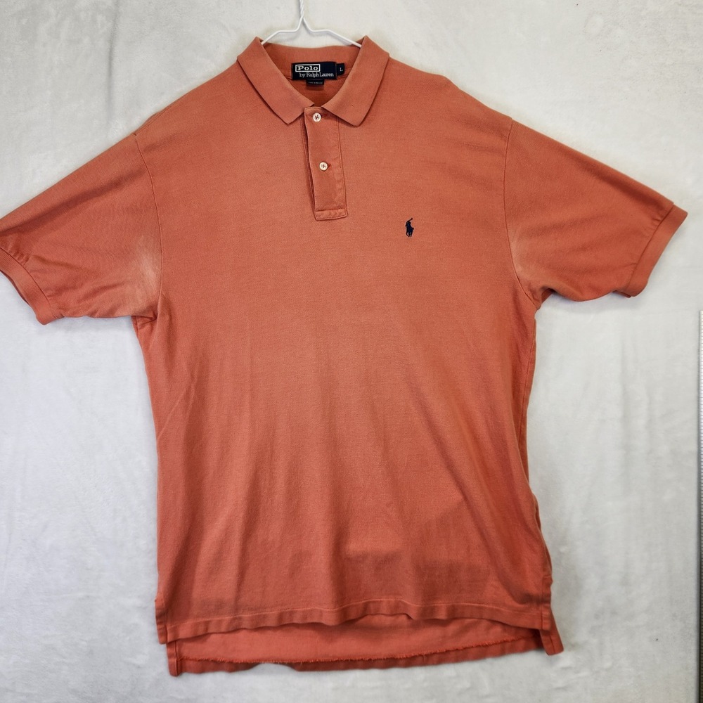 Polo Ralph Lauren Mens Large Orange Short Sleeve Cotton Pique Polo Shirt Pony